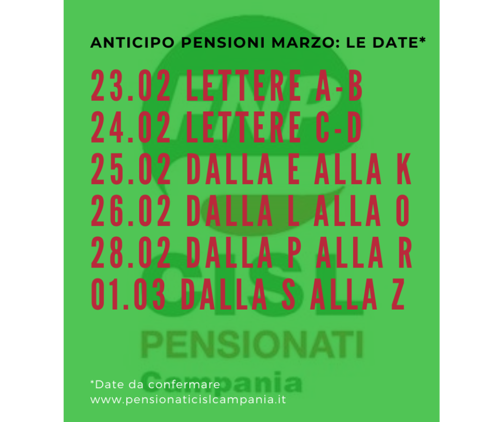 Pensioni di marzo: le date dell'anticipo 