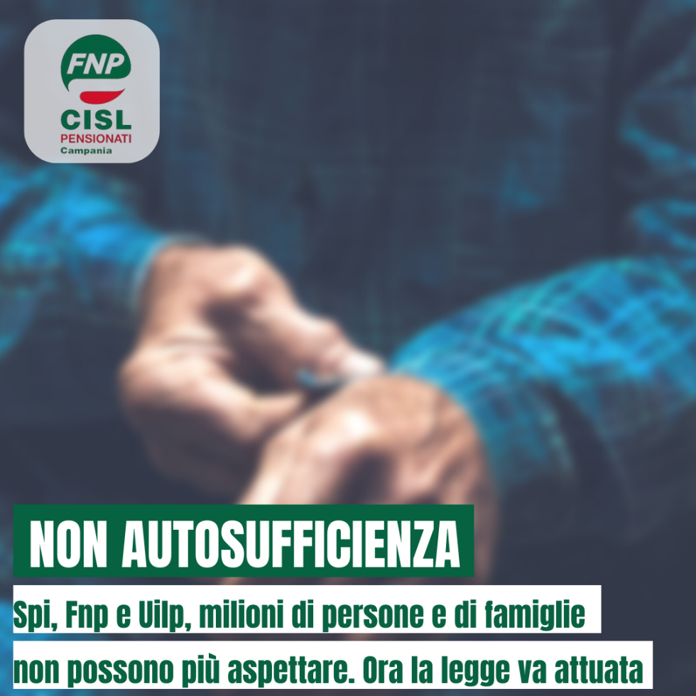 Non autosufficienza: Spi, Fnp e Uilp, milioni di persone e di famiglie non possono più aspettare. Ora la legge va attuata