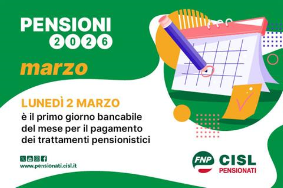 Pensione di marzo 2026, il calendario dei pagamenti
