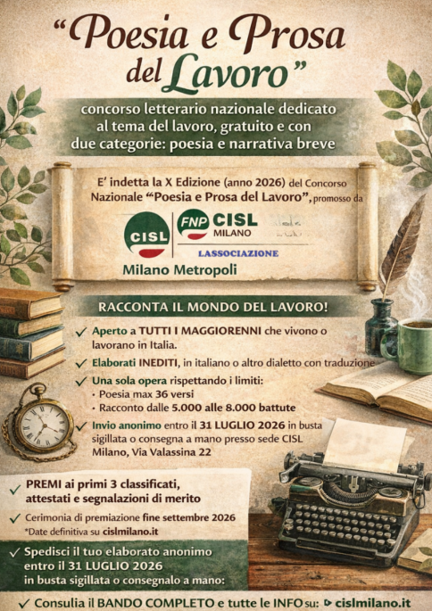“Poesia e Prosa del Lavoro”: concorso letterario nazionale dedicato al tema del lavoro